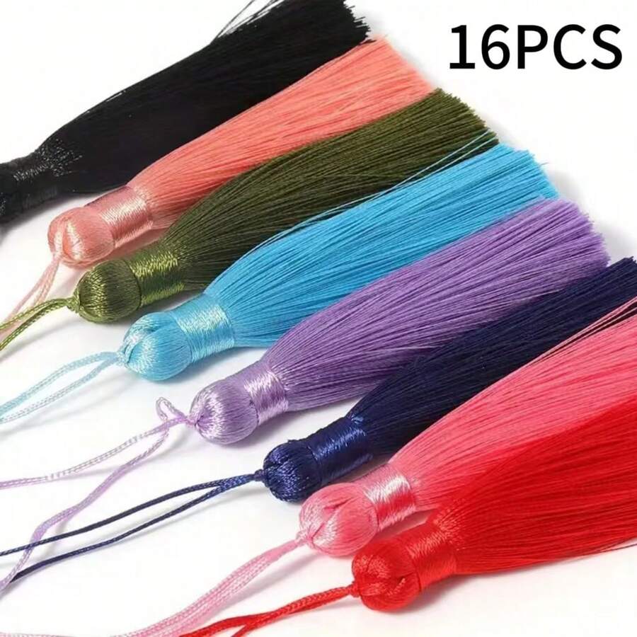 16 sztuk 8 cm poliestrowe jedwabne frędzle do ukończenia studiów, kolorowe jedwabiste frędzle z pierścieniem odporne na zagniecenia pionowe frędzle do dekoracji kapelusza doktorskiego, akcesoria do włosów