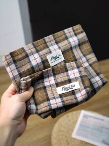 1 pieza Bolso de tela de felpa de color marrón claro con cuadros en rosa claro, bolso de maquillaje grande, con cremallera, de moda y casual, esencial para viajes y vacaciones, para toallas sanitarias, almohadillas, AirPods, auriculares con cable, AirPods, cargador, lápices labiales, cosméticos, perfumes, productos de cuidado de la piel y belleza, decoración del hogar, para mamá, mujeres, enfermeras, estudiantes, niñas escolares, llaves, regalos navideños