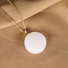 1Pc Natural Emerald Square Pendant Necklace, Nephrite Peace Circle Brand Sweater Necklace, Chakra Green Gem Necklace, All Hand-Carved, Male And Female Couples Fashion Necklace, Meaning Peace, Freedom, Wealth, Family Happiness, Suitable For Family Gifts, Christmas And Various Holiday Party Gifts, Crystal Gifts (Random Gifts: Lanyard, Gift Box) - Round White - View 3