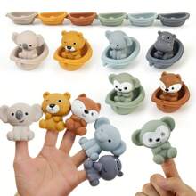 Rainbow Stacking Boat Bath Toy Set With Animal Finger Puppets - Color Recognition & Water Play Fun, Perfect Gift For Kid Summer Toy Bath Toys, Cute Swimming Baby Bath Toys Bathtub Water Pool Toys Stackable Boats Boy Girl Gifts