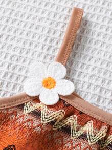 Young Girl 3D Floral Decor Strap Lining Dress