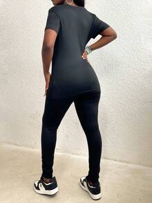 女士情人节上衣情人节爱心T恤休闲圆领短袖长裤套装