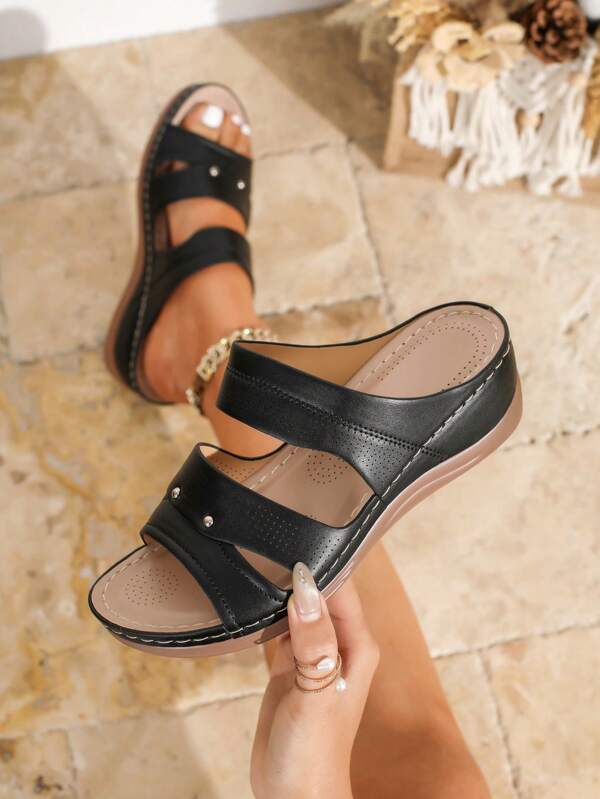 Sandalias de verano para mujer, sandalias de plataforma tipo cuña cómodas y informales con cierre deslizante para la playa