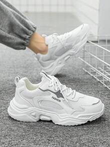 Men's Black & Grey Leather Mesh Patchwork Design Comfortable Breathable Sneakers, Fashionable Casual Outdoor Sports Shoes