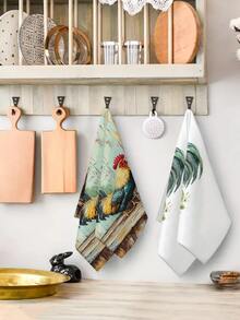 2pcs Spring & Summer Rooster Pattern Kitchen Hand Towels, Bathroom Towels, Dish Towels, Decorative Kitchen Table Accessories, Seasonal Home Kitchen Bathroom Decor, Indoor/Outdoor Party Supplies, Home Room Decor, Suitable For Daily Kitchen Decoration And Holiday Decor