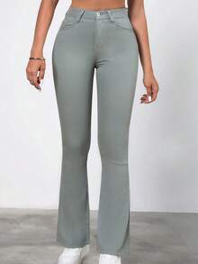 Pantalones vaqueros de tiro alto con campana para mujeres, pantalones vaqueros acampanados rasgados, atuendo de oficina para mujeres de estilo occidental