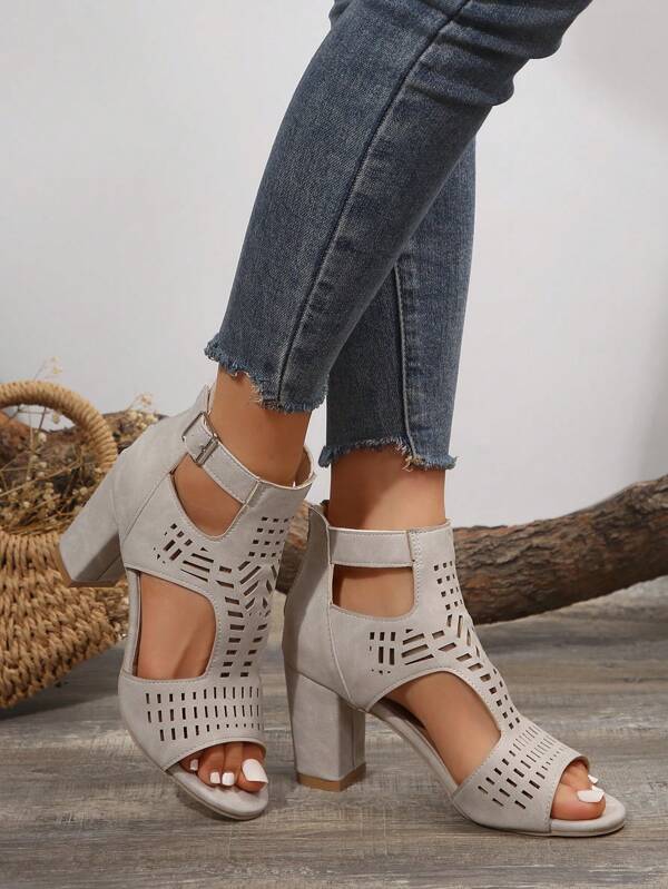 Women's Hollow-Out Open Toe Thick Heel Platform Sandals, 8cm High Chunky Heel Fashion Elevated Dress Shoes For Party, Travel, Vacation, Suitable For All Seasons, Brown