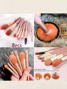 8pcs Makeup Brush Set Including Foundation Brush, Blush Brush, Eye Shadow Brush, Contour Brush, Flat Brush, Eyeliner Brush, Eyebrow Brush And Concealer Brush