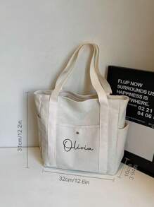 1/2Pcs Personalized Name Canvas, Custom Tote Bag, Customizable Large Capacity Shoulder Bag, Multifunction, Versatile, Large Capacity, Lightweight, Functional, Practical, All-Purpose, Colorful, Cute, Adorable, Contracted, Funny, Kawaii, Y2K, Minimalist, Commuting, Business Casual, Basics, Custom, Personalized, Unique, Customized, For Anniversaries, For Holiday/ Vacation, For Outdoors/Outings/Travel/Hiking/Stadium/Sports/Climbing, For Business/Commute/Work/Office, Travel, High School Senior High School Students, College Students, University Students, Freshman, Sophomore, Underclassmen