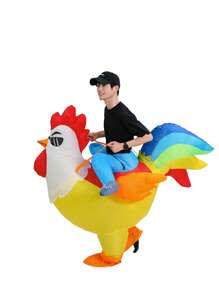 Niedliches, lustiges Kostüm mit bunt bedrucktem Hahn-Reitdesign, aufblasbares Halbkörperkostüm mit Cartoon-Puppen-Outfit, Halloween, Weihnachten LARP Party Zubehör, Fotografie-Requisiten, Bühnenperformance-Accessoires, perfektes Geschenk