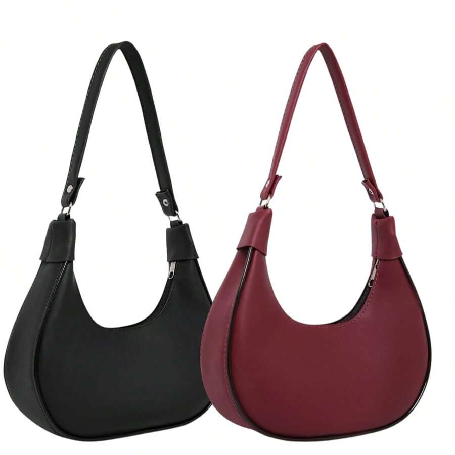 Kit Of 2 Half-Moon Bags With Shoulder And Hand Straps - Burgundy - View 1