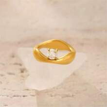 VKHK 1 件复古 18K 镀金不锈钢 CZ 水钻装饰单戒指，适合女性日常佩戴和礼物