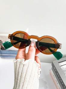 New Retro Color Block Round Small Frame Fashion Fashion Glasses For Men And Women, Outdoor Versatile Suitable For Holiday Party, Daily Wear Eyewear