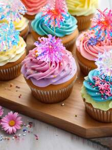 10/30/50/100Pcs Happy Birthday Cake Toppers, Foil Firework Cupcake Toppers, Sparkle Tinsel Cake Toppers Cocktail Food Toothpick For Birthday Wedding Graduation Party Supplies