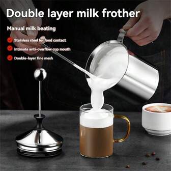1 件 400 毫升不锈钢泵奶泡器奶泡器卡布奇诺咖啡双网奶泡网返校