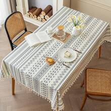Böhmische Tischdecke aus Baumwolle und Leinen, waschbarer Stoff im ethnischen Stil, rechteckige Quaste, Restaurant-Tischdecke für Privatunterkünfte, wasserdicht und ölbeständig  Rechteckige Tischdecke aus Baumwollleinen, böhmisches Quastendesign, Tischdecke, Bauernhausdekor, rechteckige Tischdecke, knitterfreie Tischdecke für drinnen und draußen, geeignet für Partys, Picknicks, Küchen und Restaurants