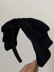 1 pieza Diadema elegante de terciopelo negro retro de varias capas con gran lazo para mujer, pasador de pelo, diadema para lavar la cara, accesorio para la cabeza de primavera/verano