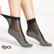 Silkeslena sammetsstrumpor, elastiska spetsstrumpor, genomskinliga ultratunna nätstrumpor för kvinnor med halkfri bottensömmar - Multifärgad - Visa 13