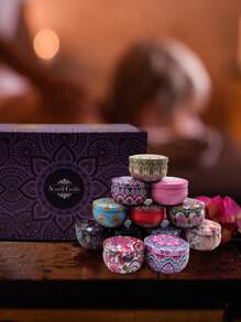 4pcs/Set Scented Candles, Variety Of Fragrances Include Vanilla, Jasmine, White Musk, Rose, Sandalwood, Black Cherry, Lemongrass, Suitable For Wedding, Birthday, Festivals, Home, Hotel Decoration, Creative Gift Box For Friends & Family, Retro Pattern Design, Soy Wax