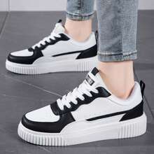 Women's Lightweight Sports Shoes - Color Block Design, Breathable And Comfortable - 黑與白 - 查看 5