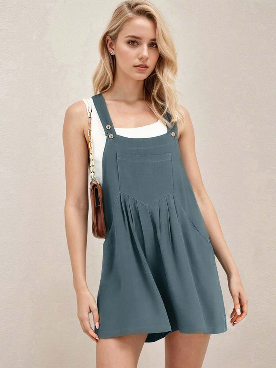 SANOPY Womens Overalls,Overalls For Women,Casual Suspender Trousers With Short, Light Sleeveless Romper Front Pockets - 藍色 - 查看 1