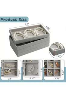4 Pieces Set: 1pc Velvet Jewelry Tray, Stackable Multi-Compartment Jewelry Storage Box, Removable Jewelry Organizer Tray For Earrings, Rings, Necklaces, Lipsticks, Skincare, Makeup