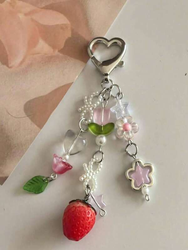 1 Piece Of Ladies' Bag Pendant, Cute And Sweet Strawberry Star Crystal Tassel Pendant, Keychain, Valentine's Day Car Accessories Bag Charm School Letter Goth Y2k