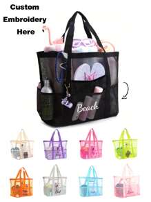1pc Embroidery Customization Large Capacity Polyester Mesh Shoulder Bag, Lightweight Foldable Beach Bag, Portable Travel Washing And Swimming Storage Bag, Holiday Gift For Mother,Multifunction,Versatile,Large Capacity,Lightweight,Functional,Practical,All-Purpose,Colorful,Cute,Adorable,Contracted,Funny,Kawaii,Y2K,Minimalist,Commuting,Business Casual,Basics,Custom,Personalized,Unique,Customized,Ideal Gifts For Him,Ideal Gifts For Her,Her,Boyfriend,Girlfriend,Family,Friends,For Anniversaries,For Teacher Gifts,For University,For Colleague,For Dorm Rooms,For Teacher,For Boys And Girls,For Teenagers,Junior High School Students,Middle School Students,High School Senior High School Students,College Students,University Students,Freshman,Sophomore,Underclassmen