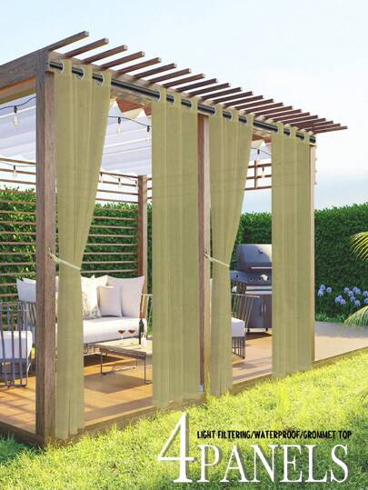 4 Panels Privacy Waterproof  Light Filtering Grommet Top Outdoor Curtains For Patio, Privacy  Solid Color Elegant  Decoration  Curtains For Cabana, Porch, Gazebo,Pool, Pergola