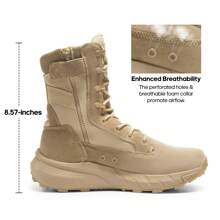 Men's Breathable Tactical Military Work Boots Side Zipper Leather Lightweight Hiking Motorcycle Combat Boots 8 Inches Recon - Màu Khaki - Xem 3
