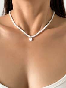 1pc Women's Simple Elegant Heart Shaped Beaded Pendant Necklace