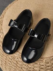 1 Paio di scarpe formali in pelle nera per ragazze, scarpe da principessa e host per la scuola, coro, con punta tonda in morbida pelle, scarpe da etichetta carine e alla moda, scarpe piatte da scuola