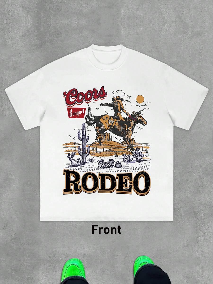 western cowboy T-Shirt Men's Y2K Style Graphic Cotton T-Shirt - Soft & Comfortable Crew Neck Short Sleeve Tee pwith Bold Portrait Print, Hip Hop Streetwear Fashion Top for All Seasons, Casual Streetwear | Round Neck Tshirt | Cotton Shirtp - Blanco - Ver 1