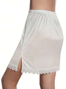 Elegant Lace Trim Solid Skirt, Side Split Half Slips Petticoat, Women's Underwear & Shapewear - Multicolor - View 11