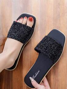 Sandalias planas con brillos, sandalias para mujeres, sandalia plana para dama. - Negro - Ver 2