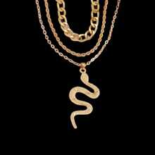 3pcs/Set Gold Metal Multi Layer Chain Snake Pendant Necklace, Fashionable & Sexy Vintage Punk Style Necklace Suitable For Daily Wear - Gold - View 2