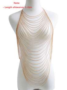 Layered Hollow Chain Tassel Body Chain For Women, Elegant Niche Design, Versatile For Vacation, Party, Daily Wear, Festival Gift - Gold - View 1