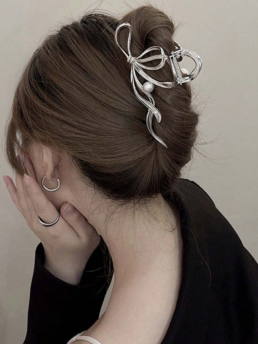 1pc Women's Elegant Bowknot Hair Claw Clip, Large Tail Design For Updo, High-End Chic Niche Hairpin Hair Clips Hair Jaw Clip Hair Clamps Hair Clutch Hair Clip