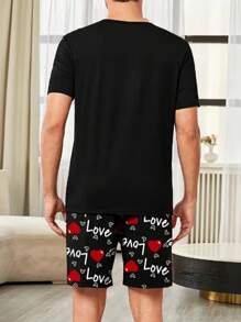 Set de pijamale de vară ușoare asortate pentru cupluri, cămașă și pantaloni scurți fără mâneci pentru bărbați cu imprimeu cu litere "I Love My Girlfriend", îmbrăcăminte romantică pentru acasă