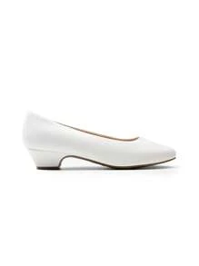 Women's Wide Fit Low Chunky Heel Pump Elegant Solid Color Shoes - trắng - Xem 7