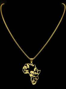 Stainless Steel Hollow African Map House Pendant Necklace, Unisex, Available In Gold/Silver Color - Necklace - View 4