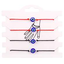 4 件套玻璃珠、土耳其之眼和恶魔之眼魅力友谊手链，黑色和红色