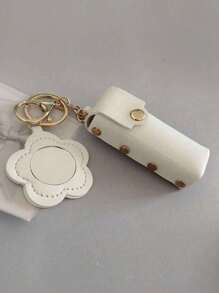 1pc Mini Lipstick Holder Keychain With Compact Mirror Lipstick Sleeve Pouch Pu Leather Lip Balm Portable Pocket Lip Gloss Holder Women Girls Gift, Cute Lipstick Holder Keychain With Flowers Shaped Mirror, Women's Makeup Bag, Keychain Pendant, Purse, Wallet, Bag Accessories, For Vacation, Holidays, Travel For Trip For Lip Gloss Lipstick Lip Oil Lip Balm - Multicolor - View 4