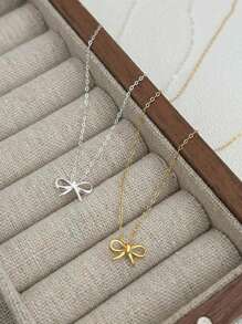 1PC 925 Sterling Silver Tiny Bow Necklace For Women Bow Pendant Choker Chain Necklace Necklace Jewelry Gift For Women - Bow - View 5