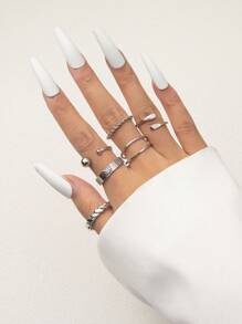 6 cái/bộ Đơn giản Xoắn Bộ nhẫn In Phong cách khác nhau Đối với Của phụ nữ Mặc hàng ngày - Màu Đen Súng - Xem 1