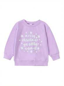 Girl Christmas Sweatshirts Toddler Casual Letter Print Crew Neck Long Sleeve Pullovers Tops Child Loose Fit Shirt - Purple - View 3