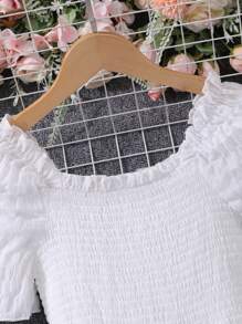 Tween Girl 1pc Casual Solid Color Square Neck Oxford Jumper Dress, Summer