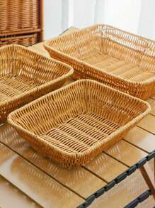 1 chiếc giỏ đựng đồ dệt hình bầu dục đa năng - Thiết kế bằng mây nhựa, dùng để đựng trái cây, đồ ăn nhẹ, đồ dùng, hoa, đồ gia dụng, đồ trang trí cho kệ, phòng, nhà - Hình chữ nhật màu vàng - Xem 2
