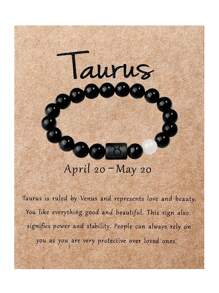 1 件 10 毫米黑色玻璃珠十二生肖手工串珠手链，男士珠宝