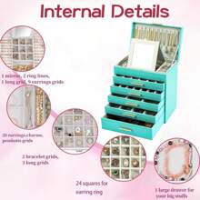 Large Jewelry Box Organizer - 6 Layer Jewelry Holder Organizer With Mirror For Necklace, Earrings And Bracelets Storage, Jewelry Boxes & Organizers For Women (6 Layer Turquoise) - 灰色 - 查看 9
